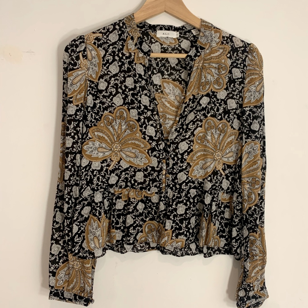 SOLD A.L.C. 70s Chic Paisley Silk Top Blouse